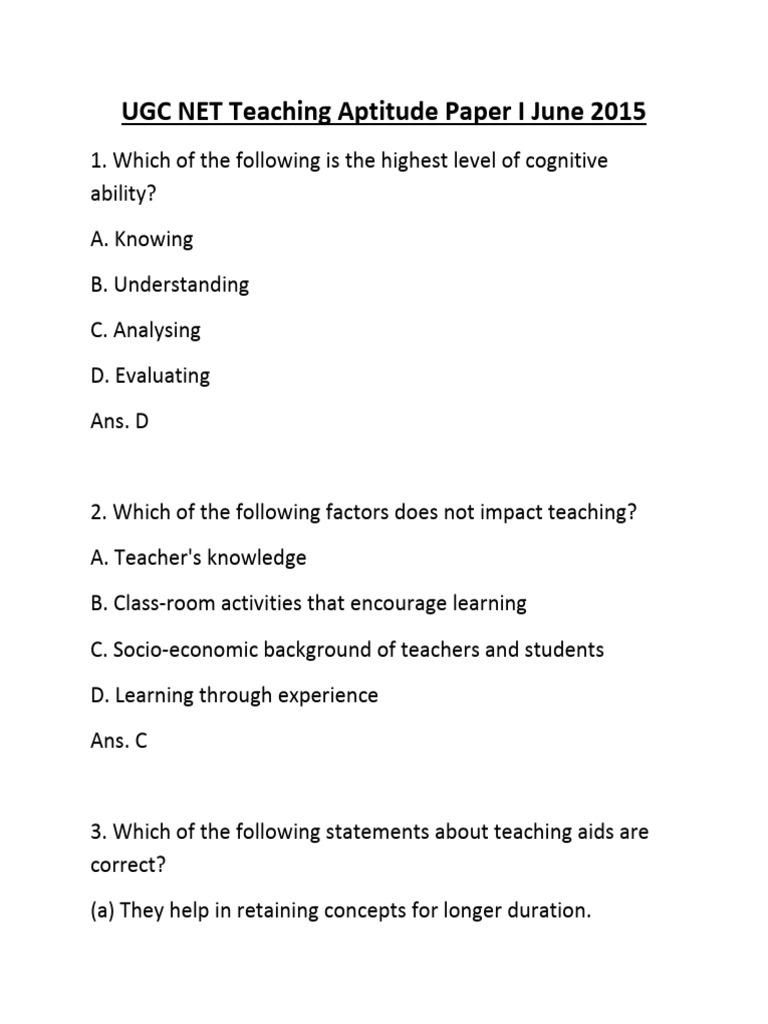 UGC NET Teaching Aptitude Paper I June 2015 | PDF | Argument | Learning
