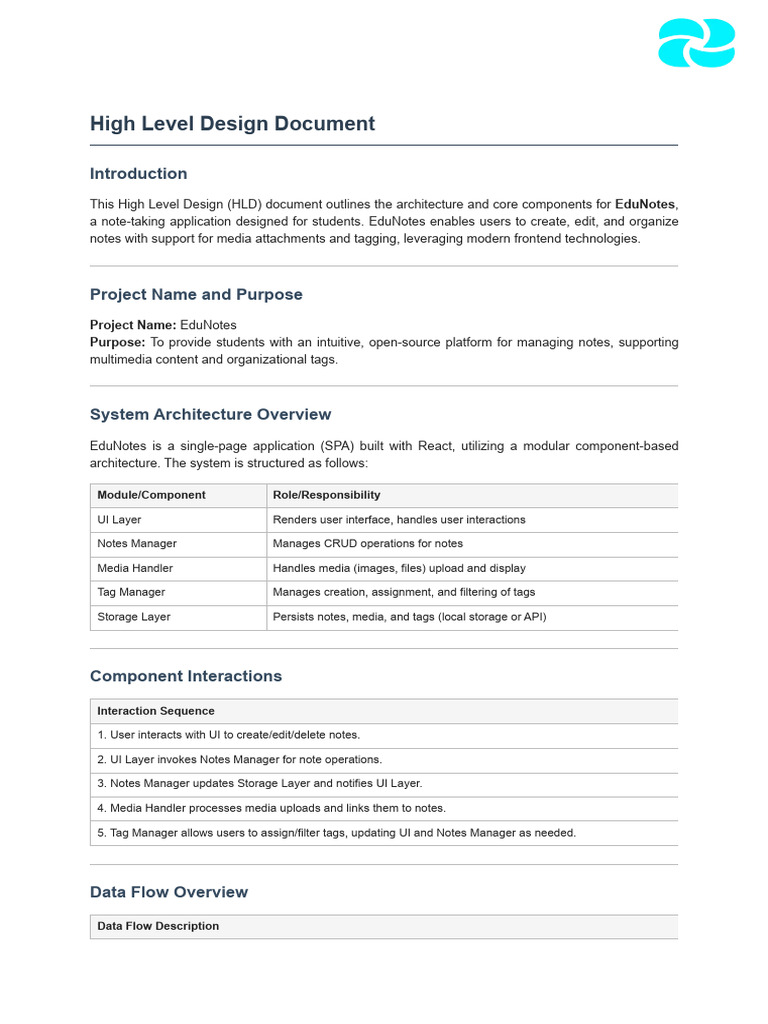 EduNotes Note Taking App HLD VA0zF | PDF | User Interface | Computing