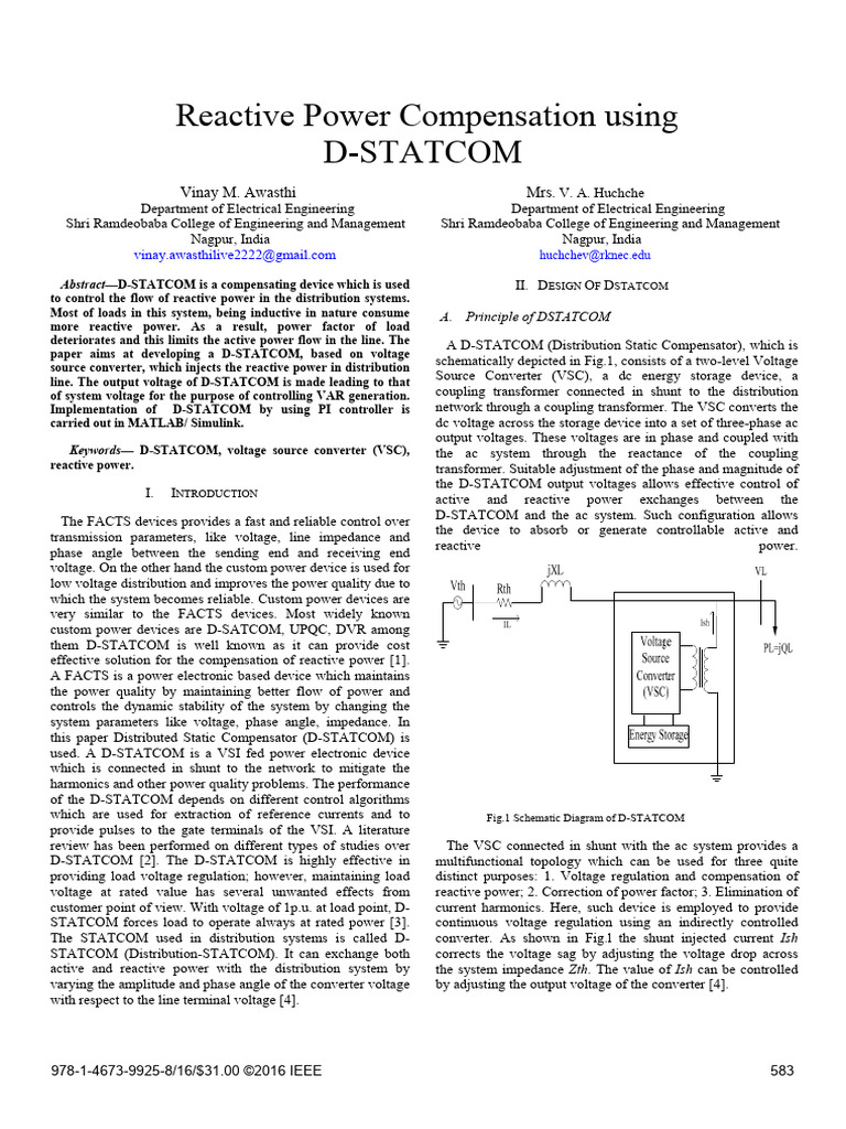 Reactive Power Compensation Using D STAT | PDF