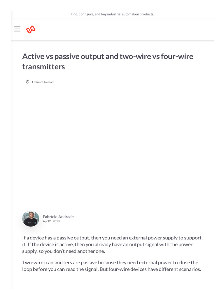 Active Vs Passive Output and Two-Wire Vs Four-Wire Transmitters ...