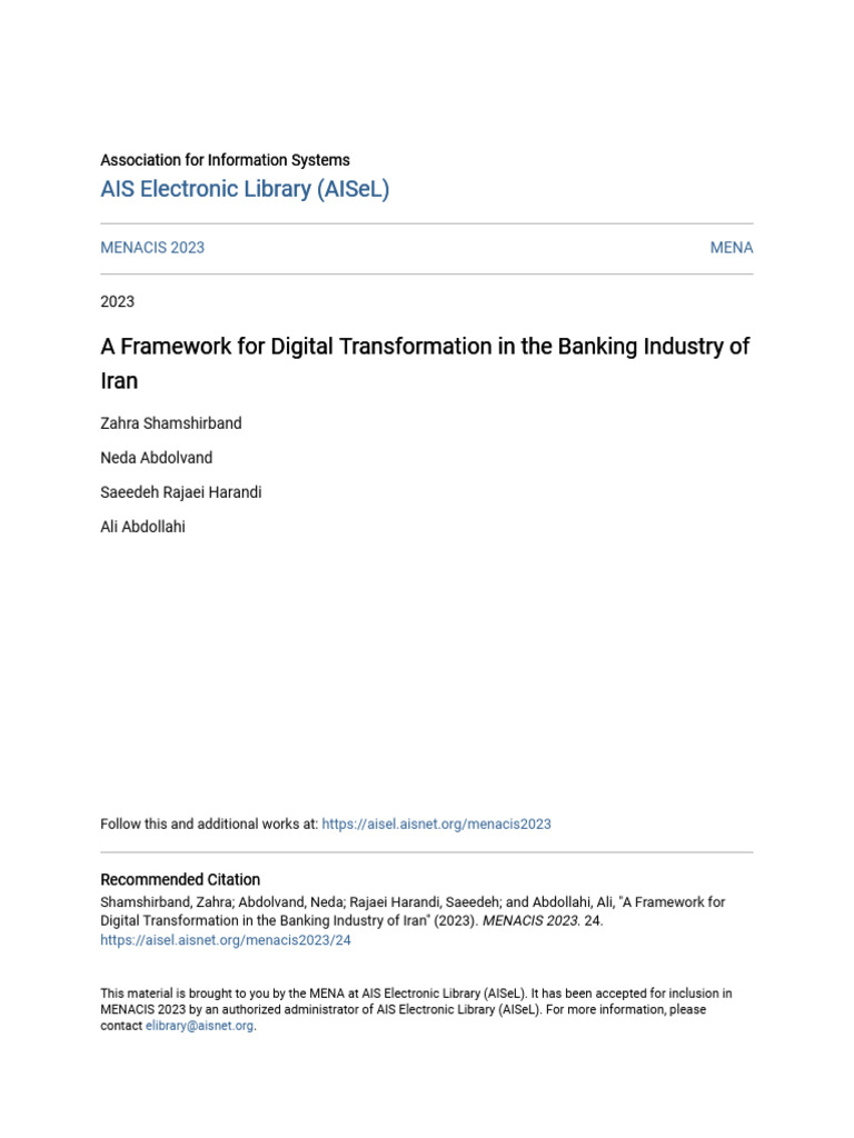 A Framework For Digital Transformation in The Banking Industry of | PDF ...