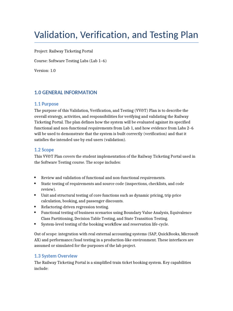 Railway Ticketing TestPlan Full | PDF | Software Testing | Unit Testing