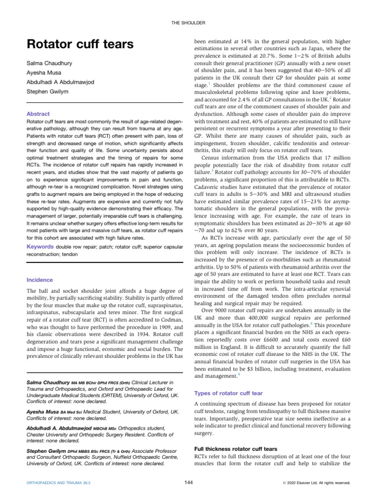 Rotator Cuff Tears | PDF | Shoulder | Tendon