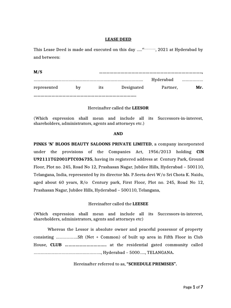 Lease Deed | PDF | Lease | Contract Law