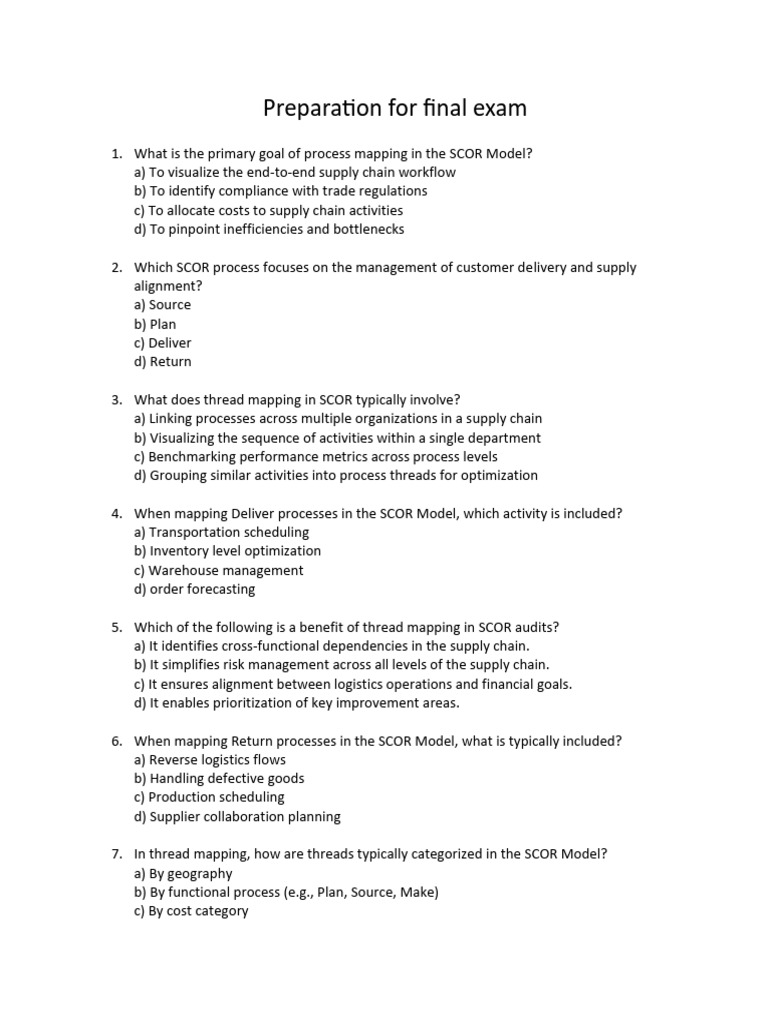 Preparation For Final Exam | PDF | Performance Indicator | Supply Chain