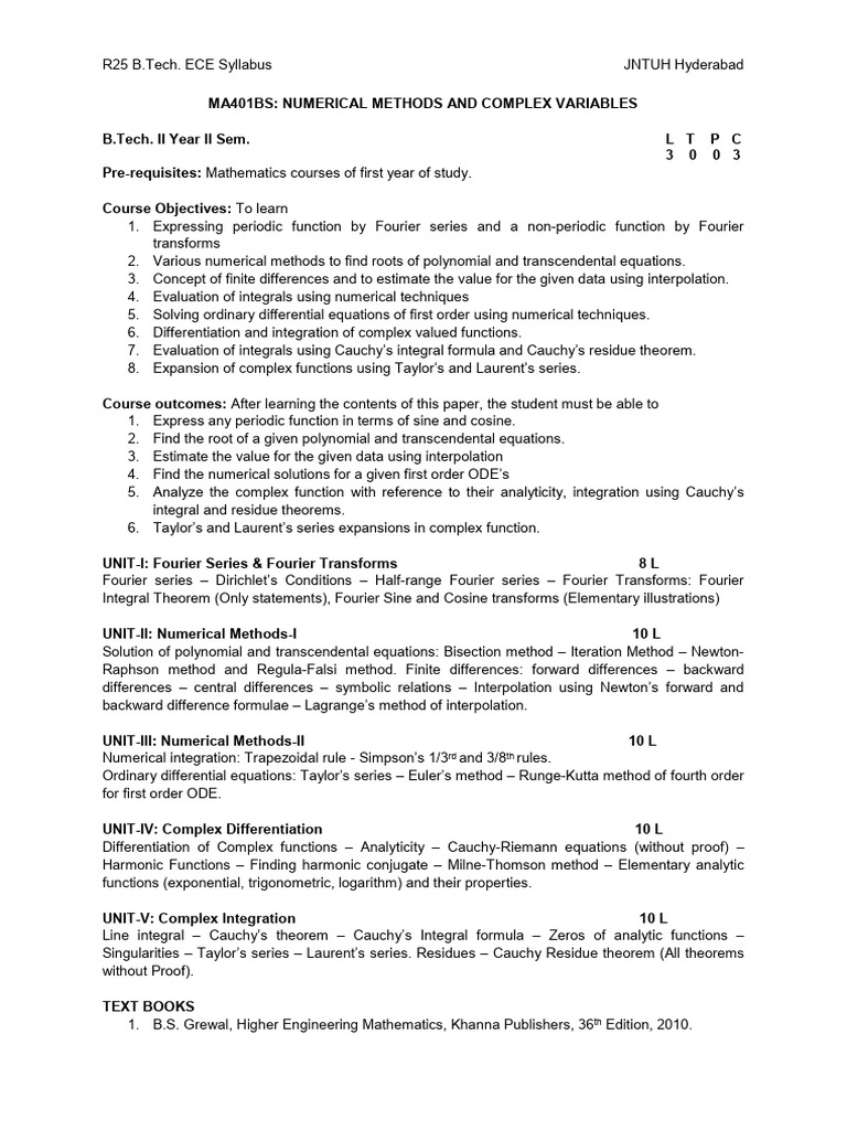 r25 NMCV Syllabus Ece | PDF | Finite Difference | Fourier Series