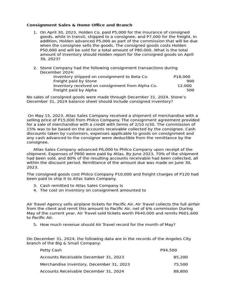 Consignment Sales and Home Office | PDF | Inventory | Business Economics