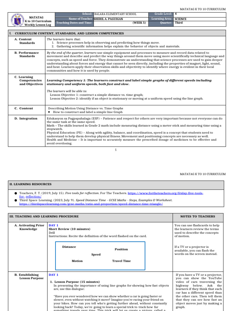 DLL - Matatag - Science 4 q3 w5 | PDF | Cartesian Coordinate System ...