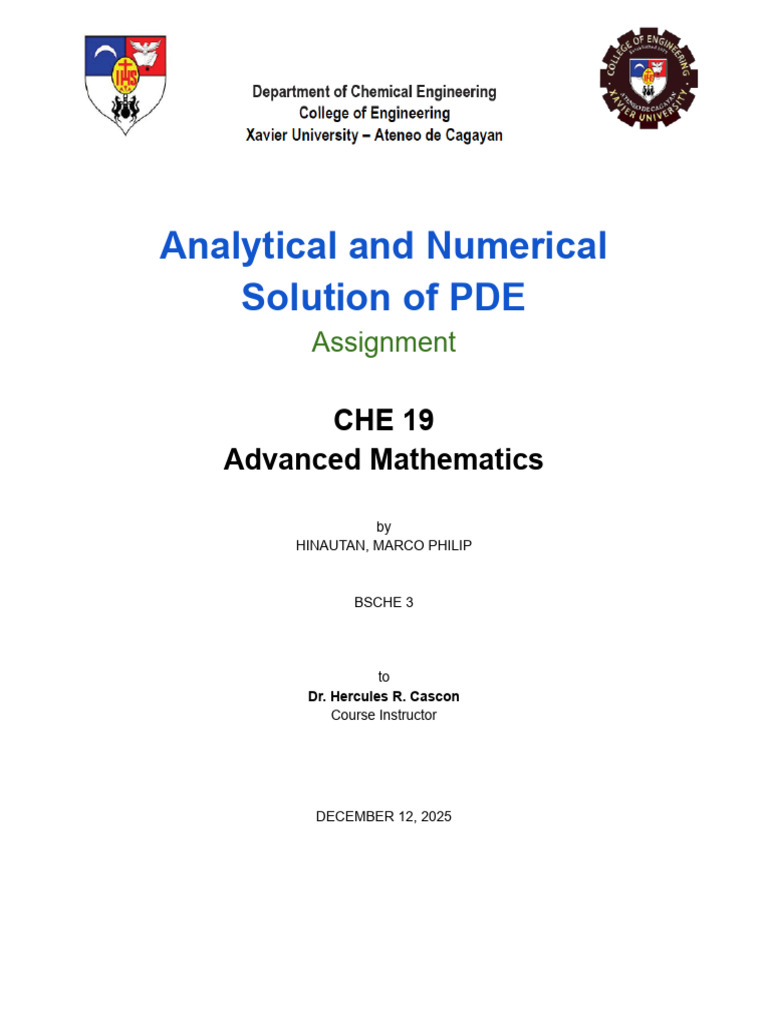 (HINAUTAN) - Analytical and Numerical Solution For PDE - Assignment | PDF
