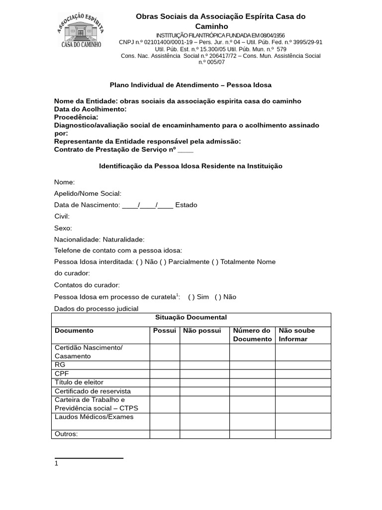 ANEXO I - Modelo de Formulário Do Plano Individual de Acompanhamento ...