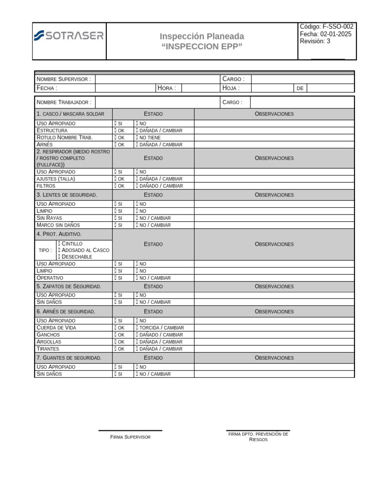 Inspeccion de EPP | PDF