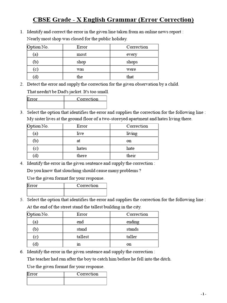 English Grammar (Error Correction) | PDF