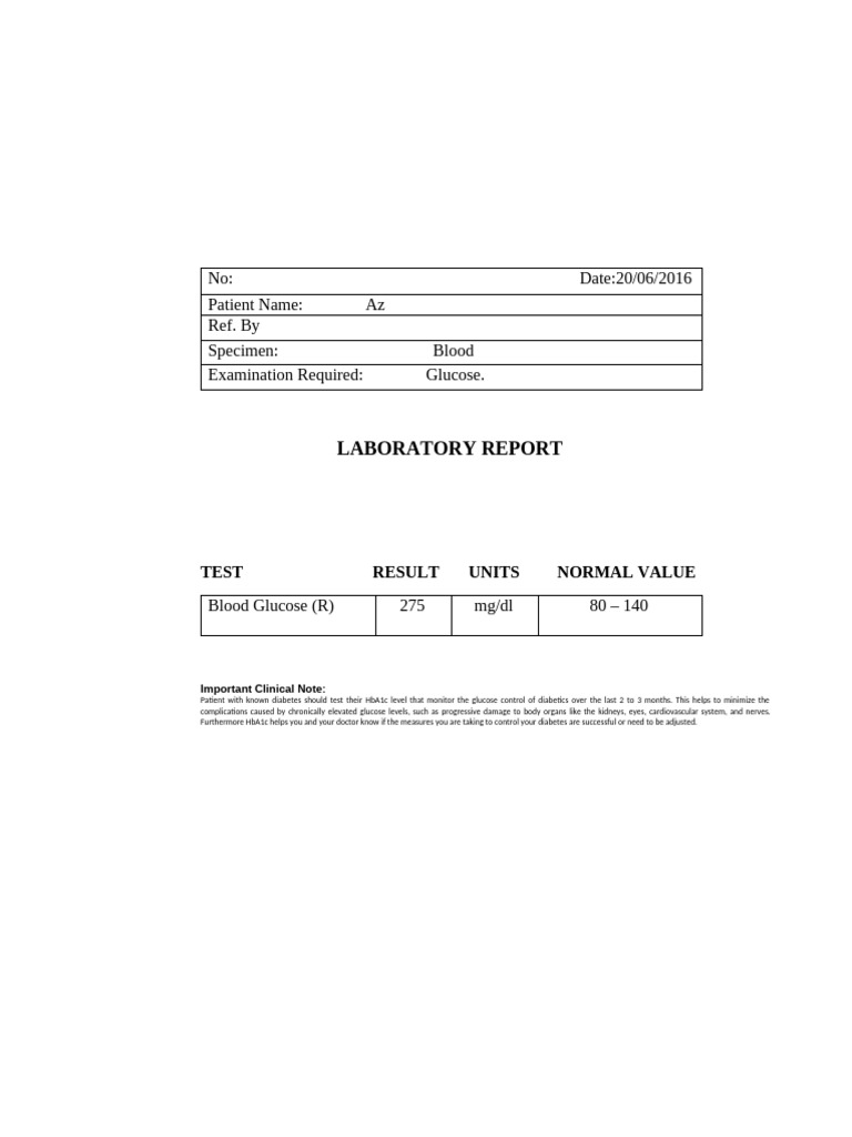 Laboratory Report: Test Result Units Normal Value | PDF