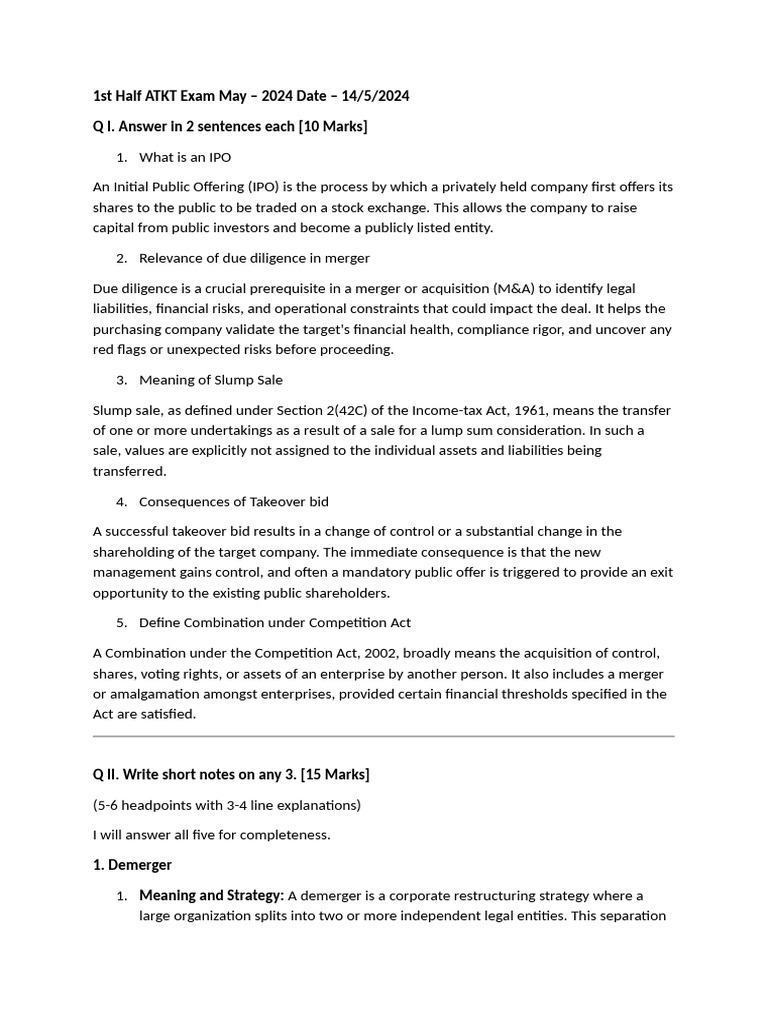 M&A Paper | PDF | Share Repurchase | Mergers And Acquisitions