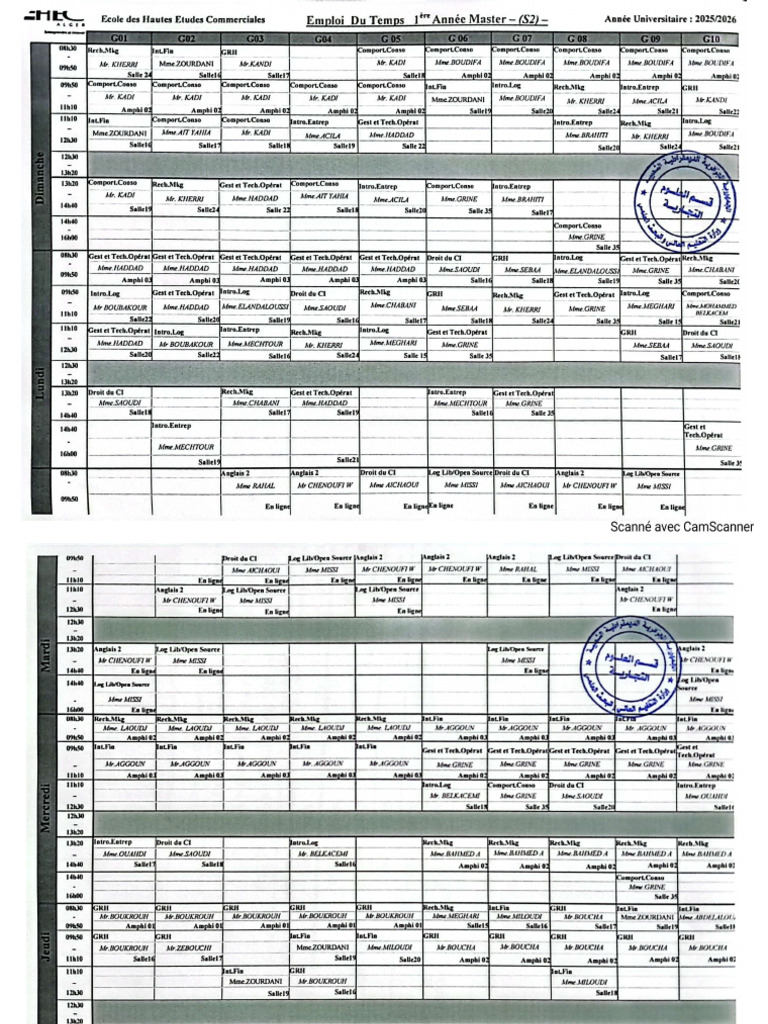 Emploi Du Temps S2 TC Version Finale Scannée 2025 2026 | PDF
