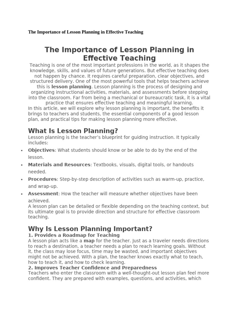 Lesson Plan Importance | PDF | Lesson Plan | Teachers