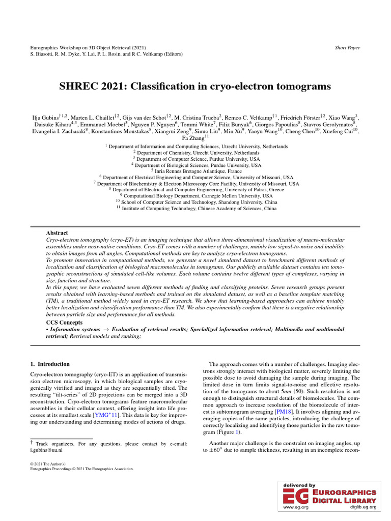 SHREC 2021: Classification in Cryo-Electron Tomograms | PDF