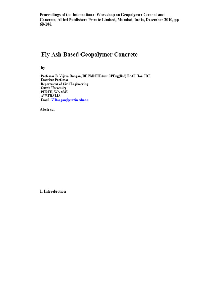 Fly Ash Based Geopolymer Concrete | PDF | Concrete | Cement
