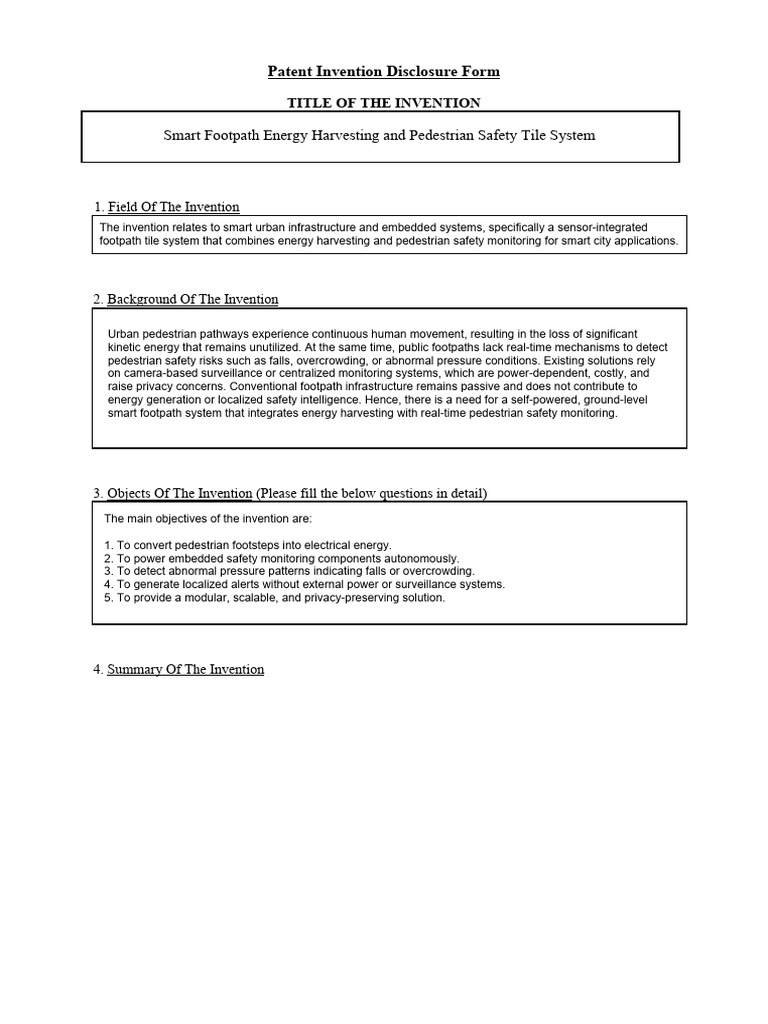 Invention Disclosure Form New | PDF | Energy Harvesting | Sensor