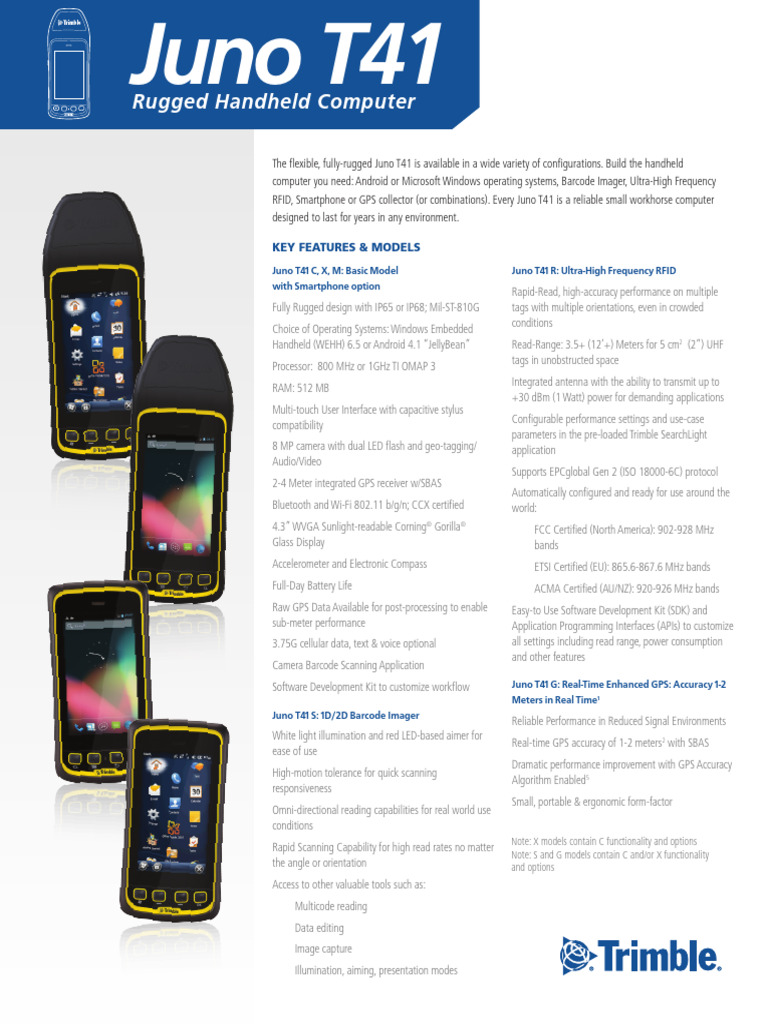 Trimble T41 Controler Juno - Data Sheet | PDF | Barcode | Radio ...