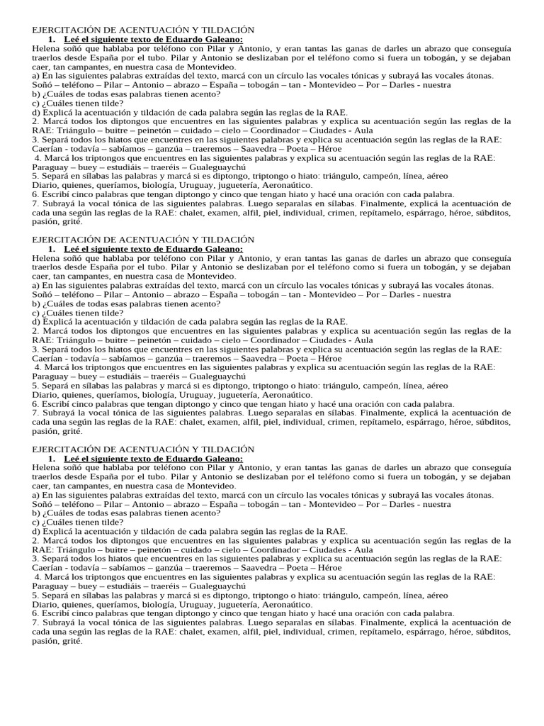 Ejercitación de Acentuación y Tildación | PDF | Lingüística | Voz humana