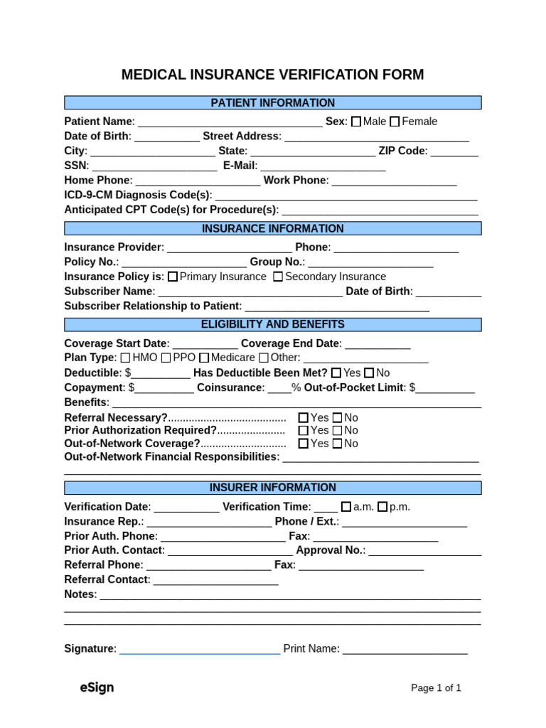 Medical Insurance Verification Form | PDF