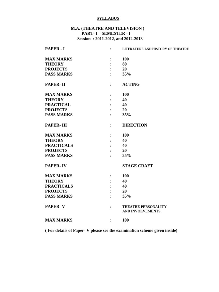 M.A. (Theatre and Television) Part-I (Semester I & II) | PDF | Theatre ...
