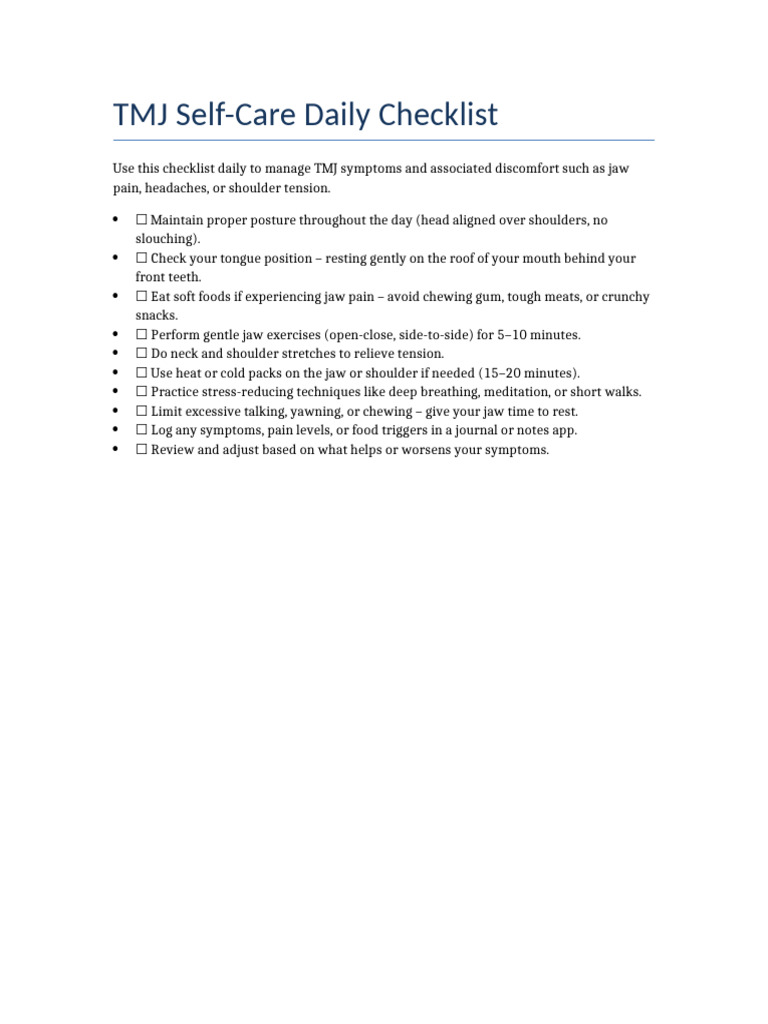 TMJ Self Care Checklist | PDF
