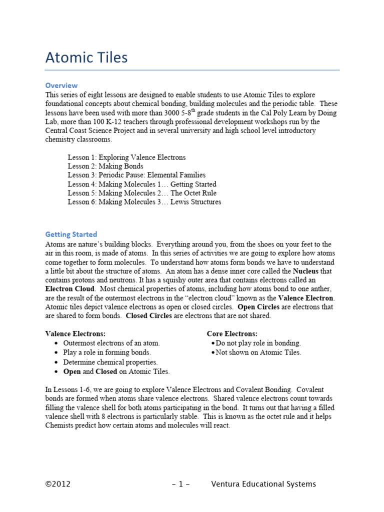 Atomic Tiles | PDF | Valence (Chemistry) | Chemical Bond