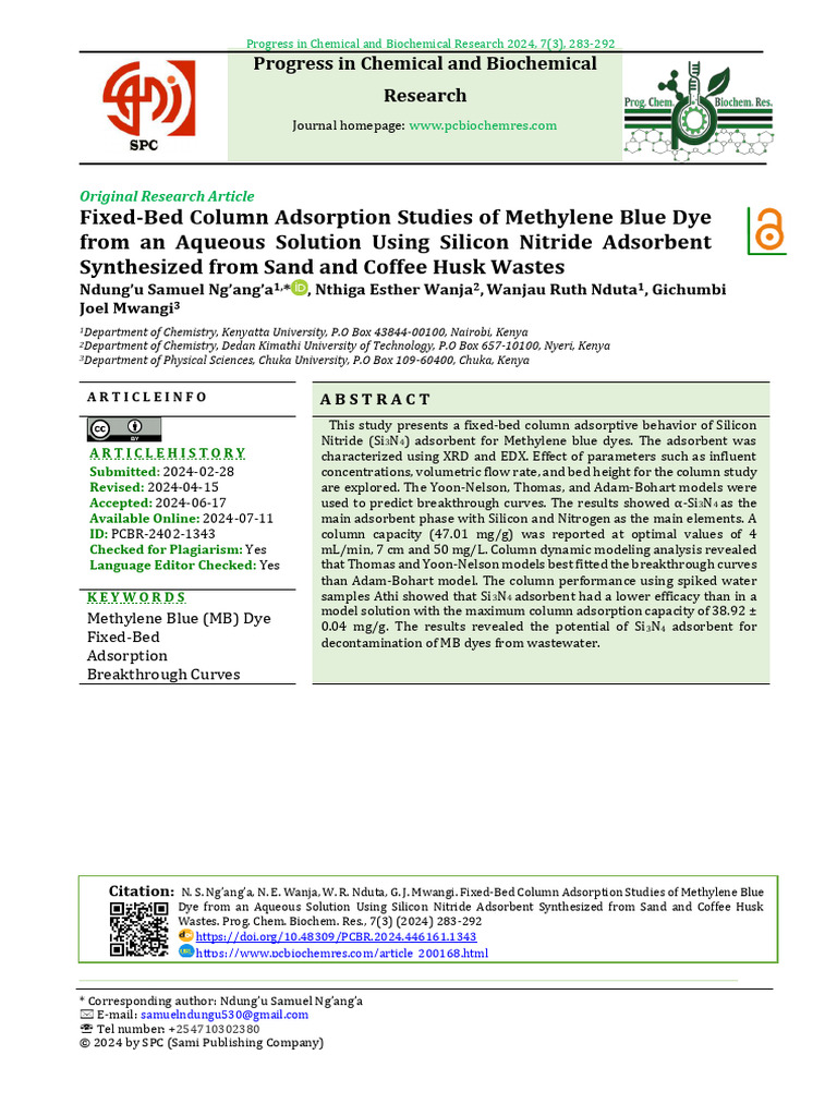 Fixed-Bed Column Adsorption Studies of Methylene Blue Dye From An ...