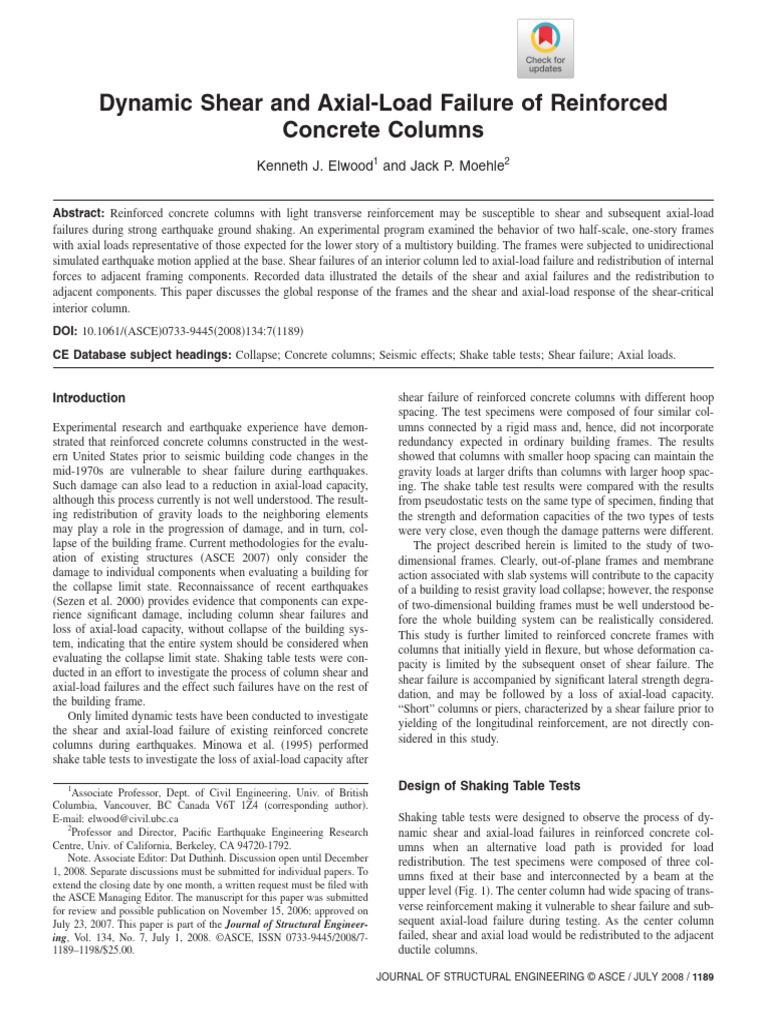 Elwood Moehle 2008 Dynamic Shear and Axial Load Failure of Reinforced ...
