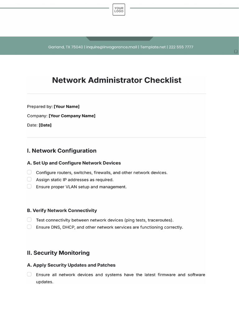 Network Administrator Checklist Template | PDF