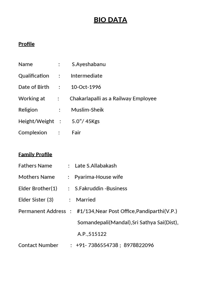 Bio Data | PDF