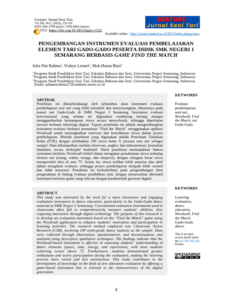 @template Gesture Jurnal Seni Tari | PDF