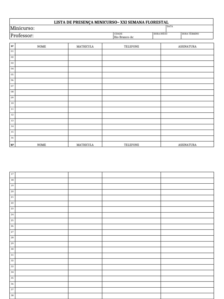Lista de Presenca - Modelo | PDF