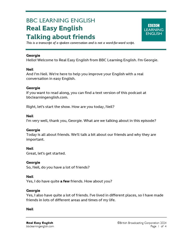 3.RealEasyEnglish Transcript Ep3 Friends | PDF