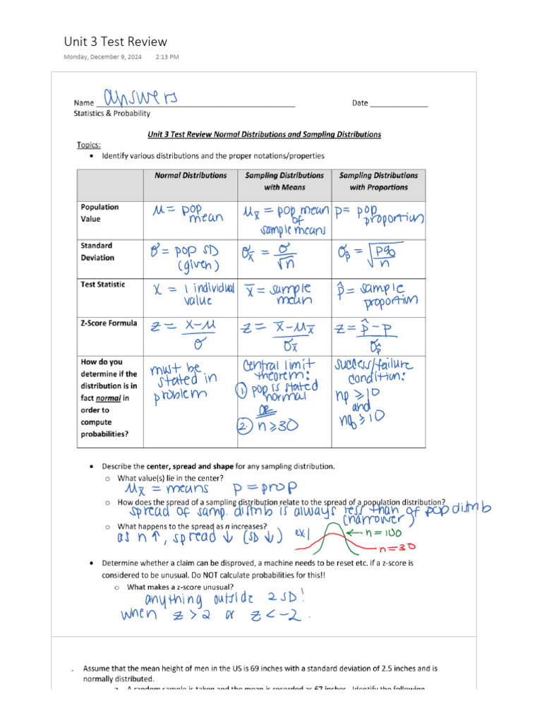 Unit 3 Test Review Answers | PDF