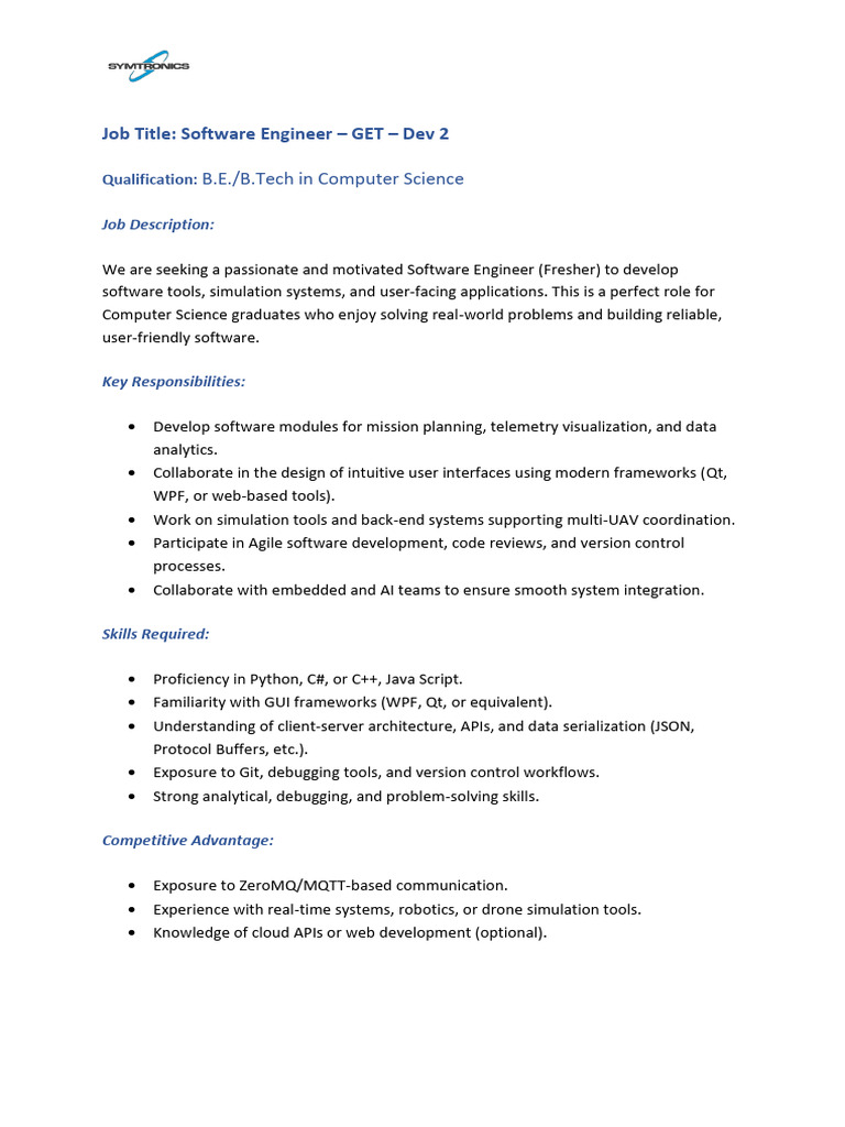 JD Software Engineer GET Dev 2 - SAPL | PDF