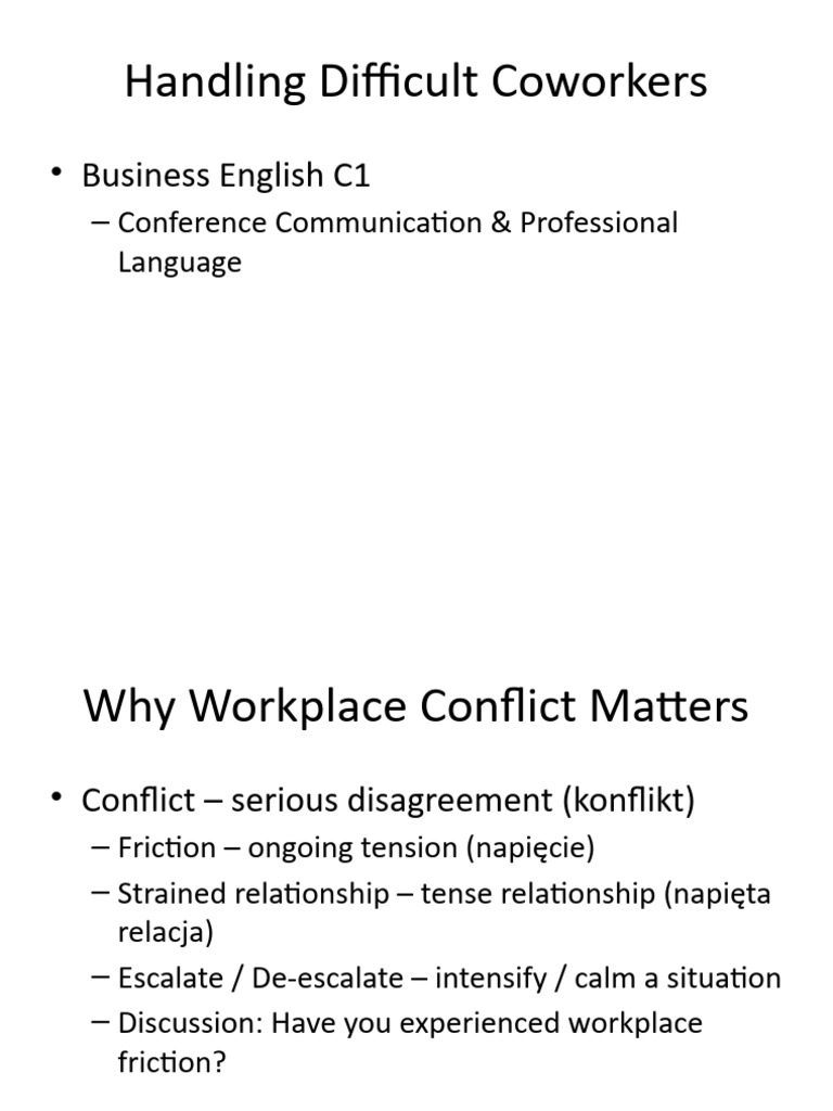 Business English C1 Difficult Coworkers Presentation | PDF