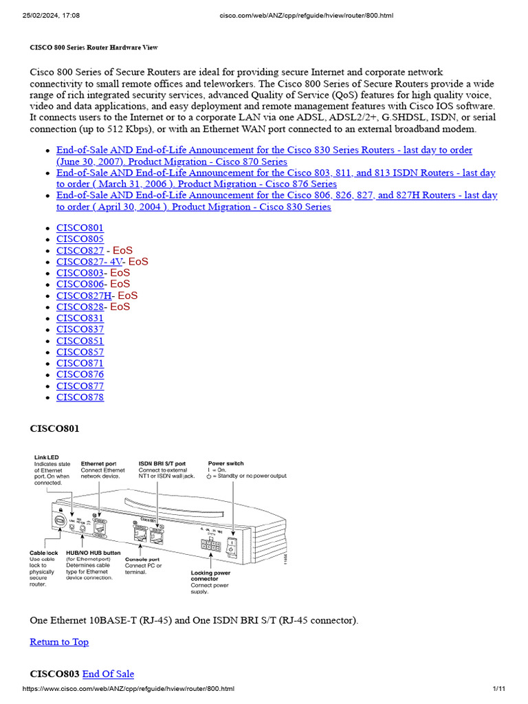 CISCO 800 Series Router Hardware View | PDF | Local Area Network ...