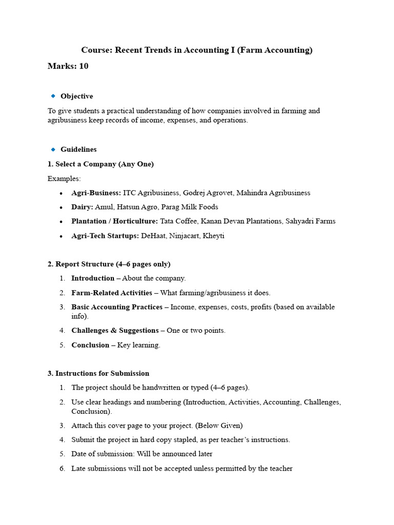 Fybcom Sem I Project - Farm Accounting - Guidelines 25-26 | PDF