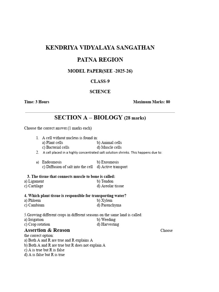 MODEL QUESTION PAPER (SCIENCE) Class 9 | PDF | Force | Velocity