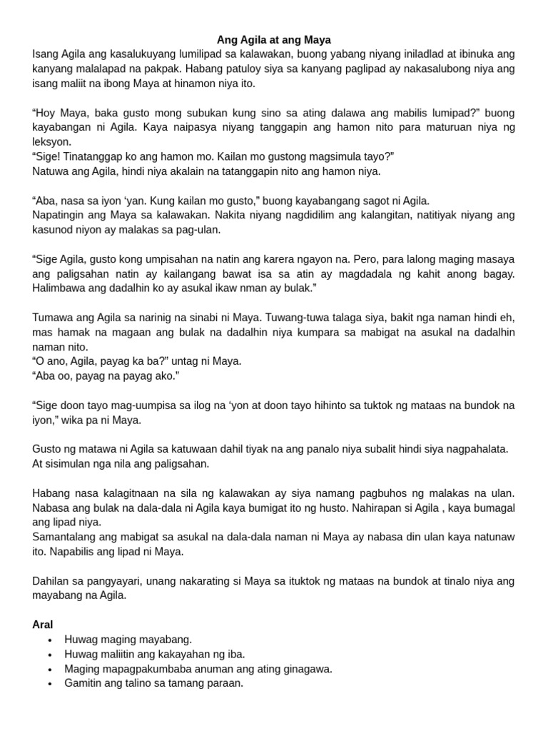 Ang Agila at Ang Maya Pabula | PDF