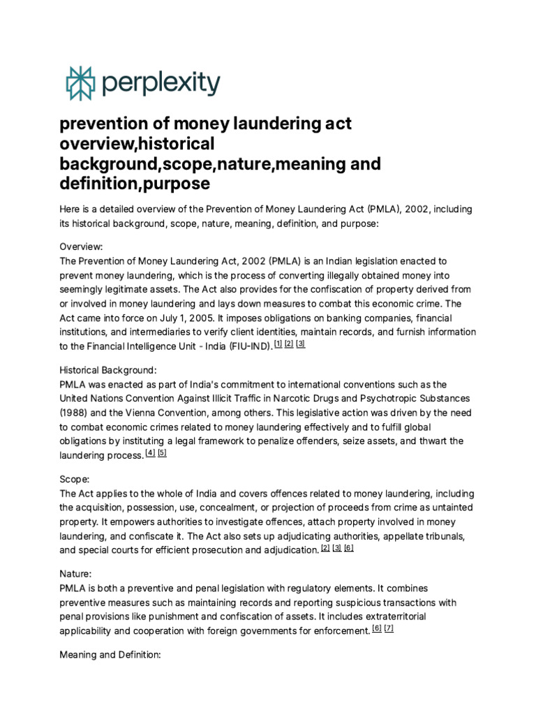 Prevention of Money Laundering Act Overview, Histor | PDF | Money ...