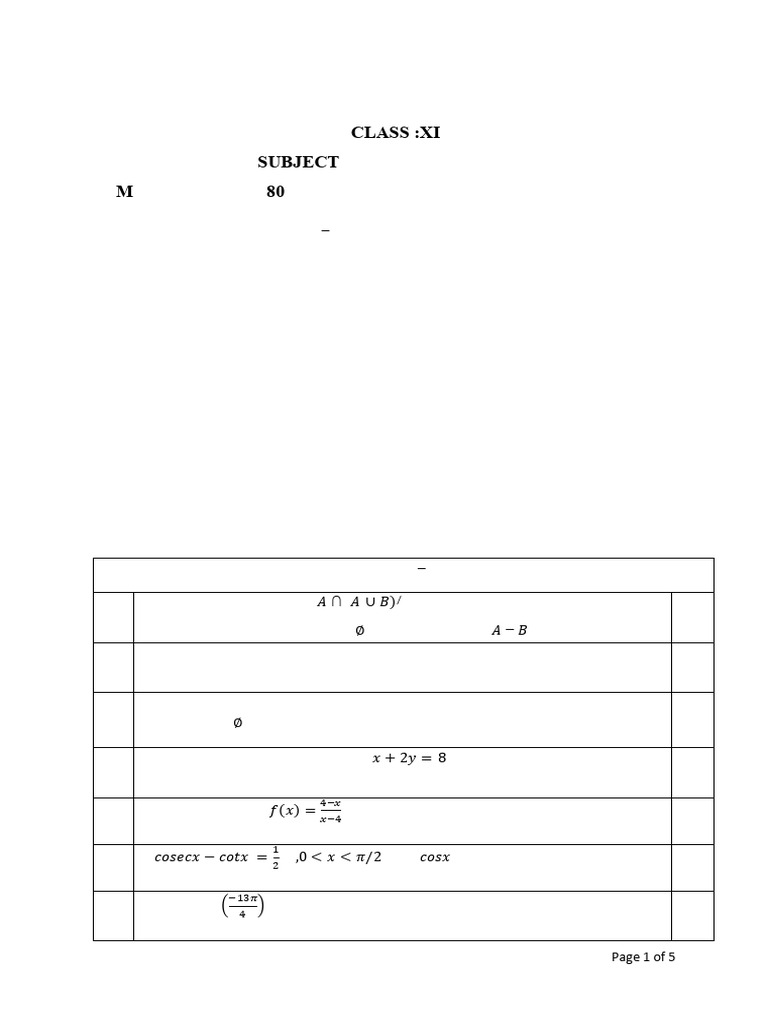 Sample QP Maths Class XI MUMBAI REGION 2025 - 26 | PDF | Chess Openings ...