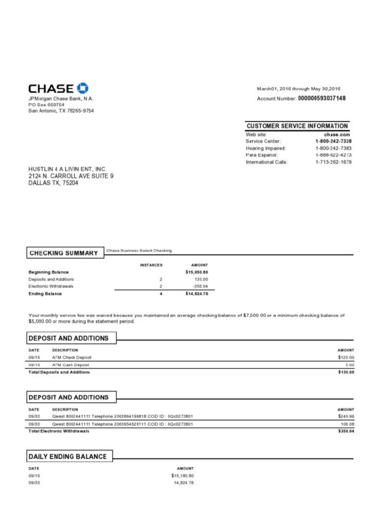 Chase Bank Statement TemplateLab | PDF