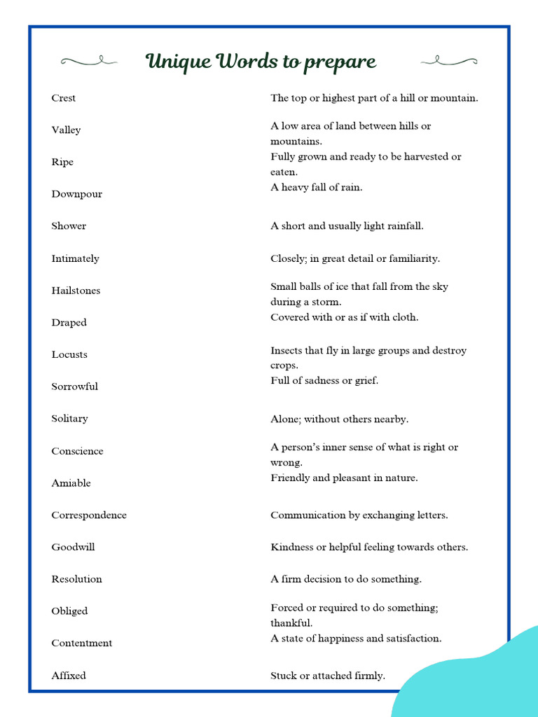 Unique Words - First Flight (Tanish) | PDF | Virtue