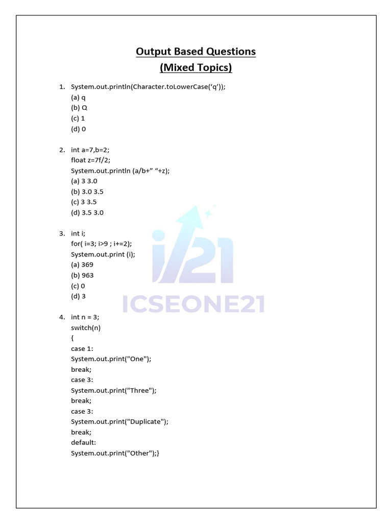 Output Based Questions (S1 Mixed Topic) | PDF | Computer Programming ...
