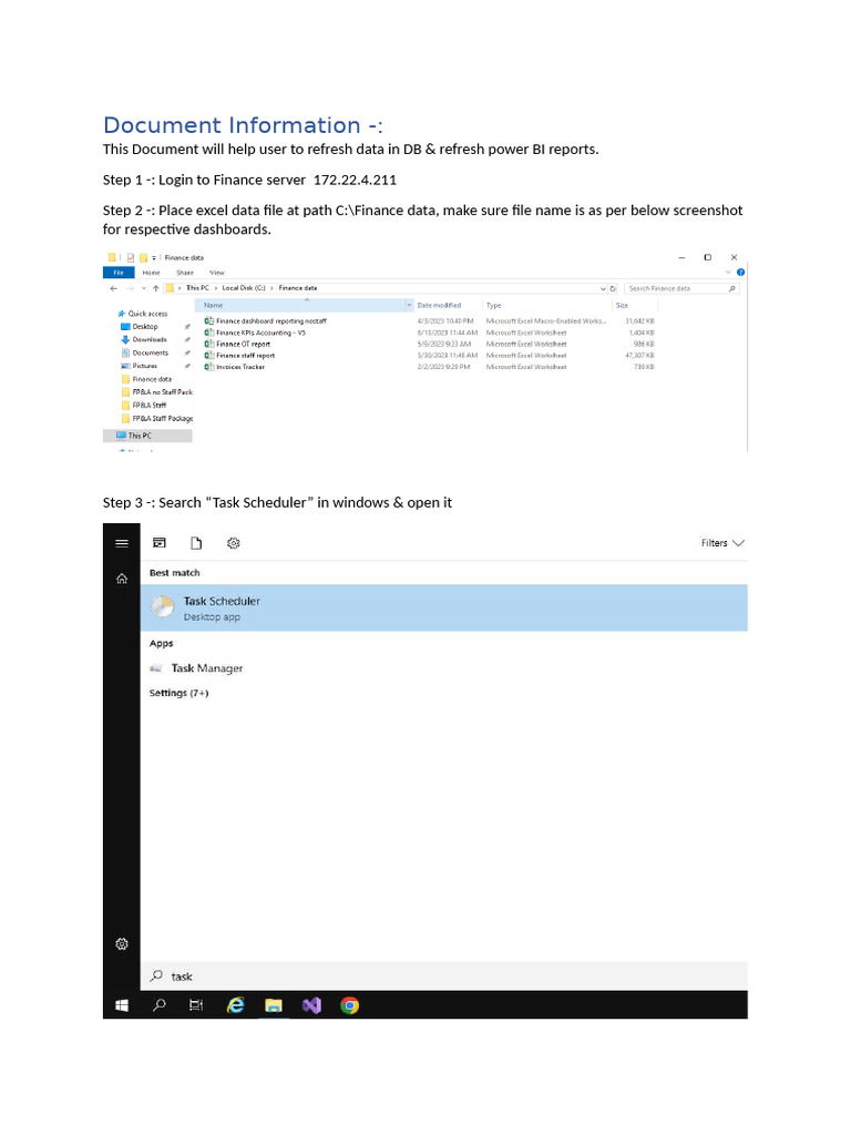 Data & Dashboard Refresh Steps Document | PDF