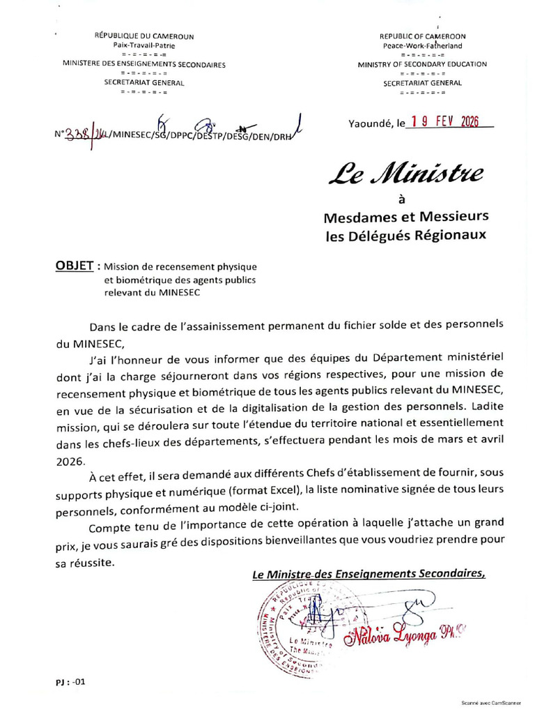 Recensement MINESEC 2026 | PDF